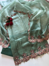 Pure Linen Tissue Cutwork designer unstitched dress material