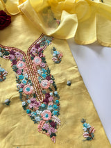 Yellow Knot embroidery Unstitched suit material 2 pc