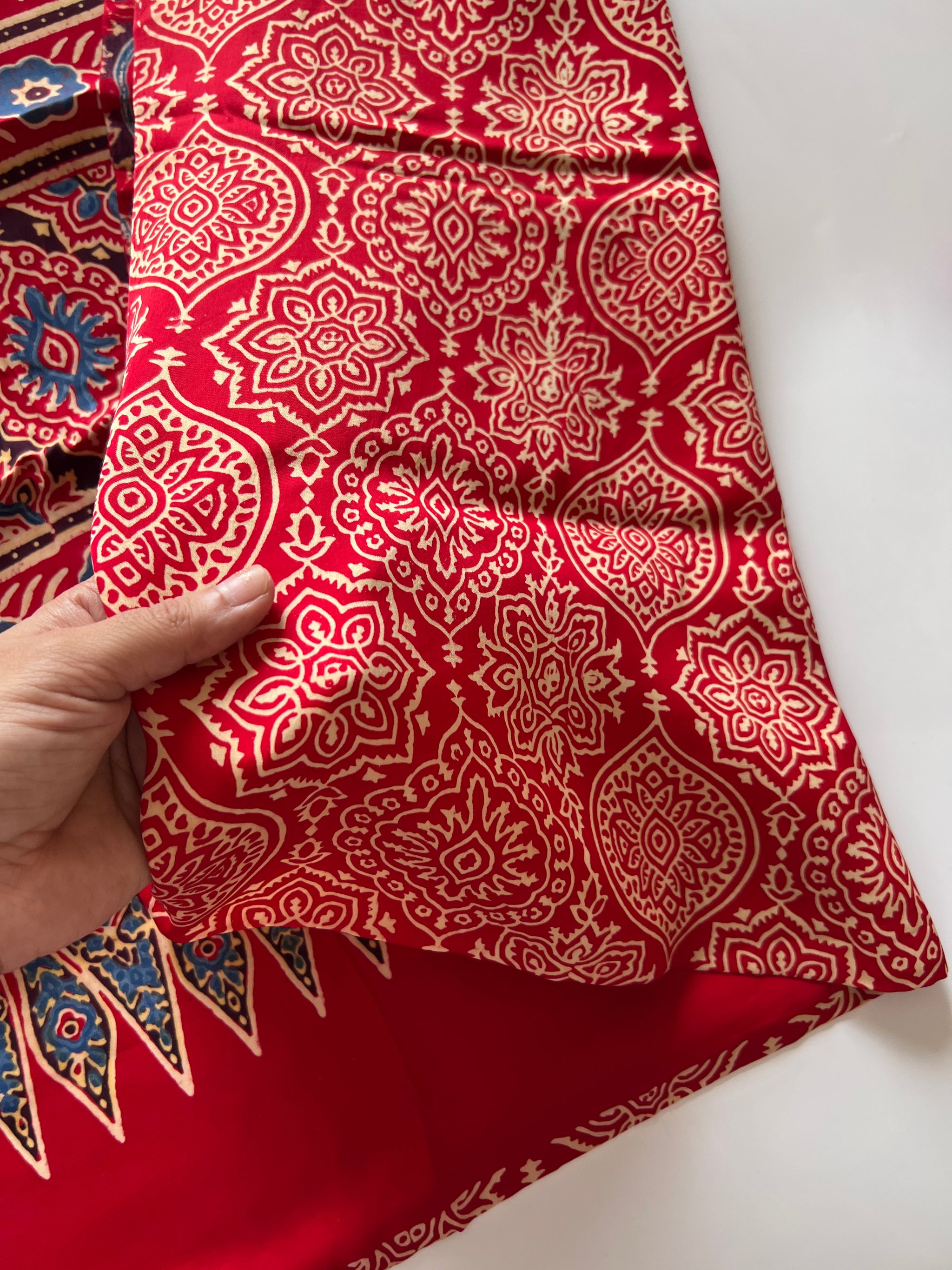 Ajrakh Handblock print 3 pc fabric Unstitched suit set