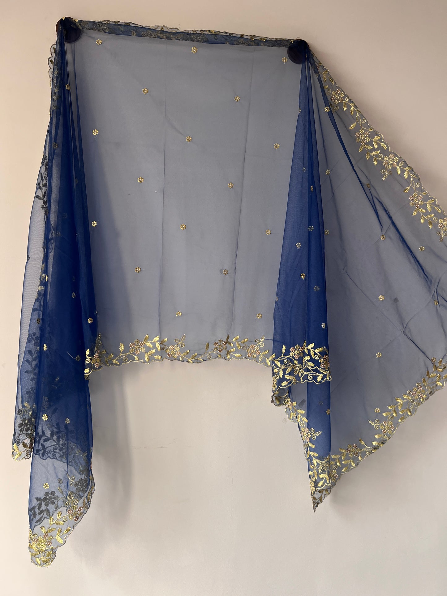 Navy Blue net soft dupatta with golden scallop border embroidery
