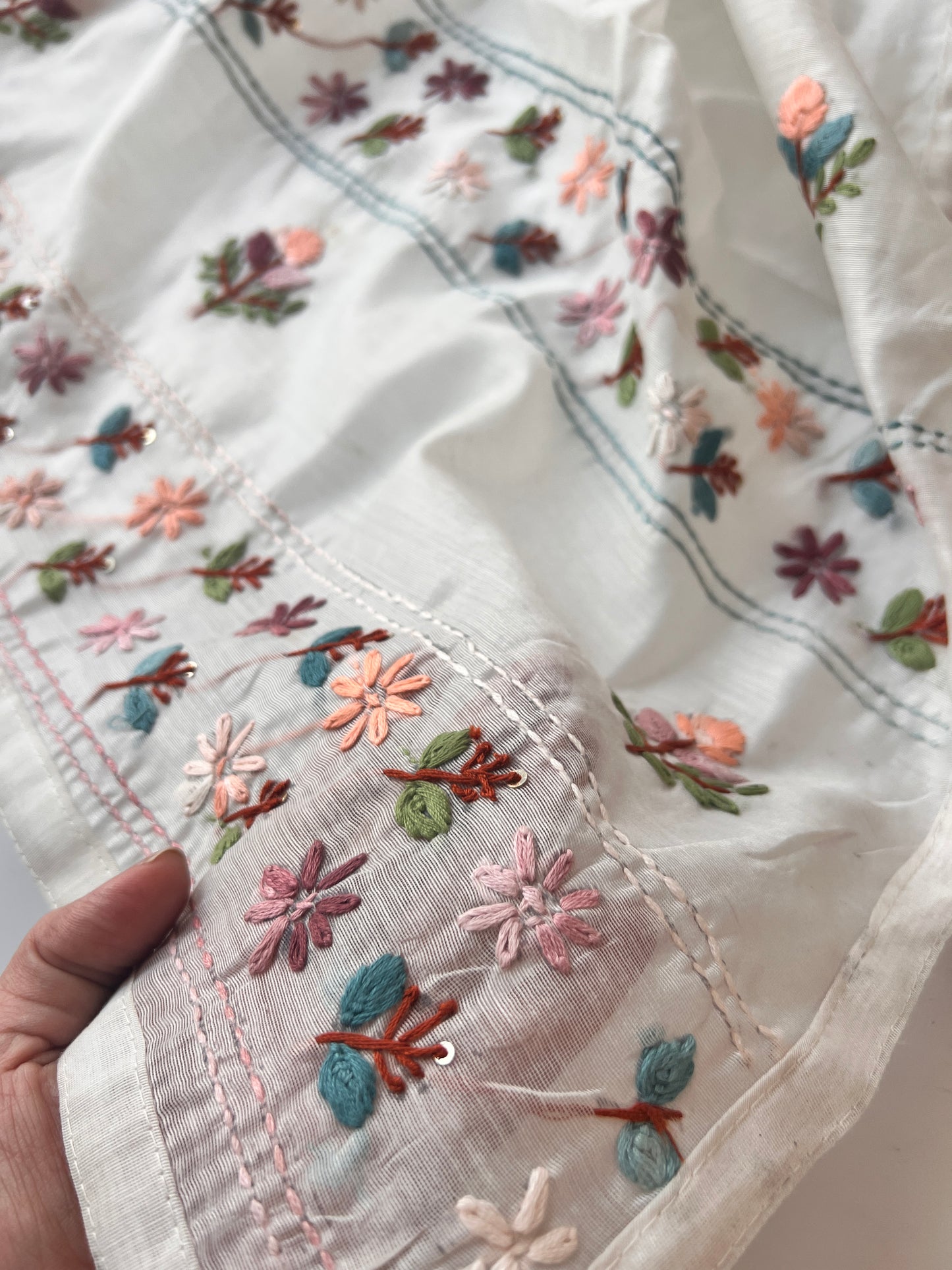 Chanderi Phulkari embroidery Unstitched suit material