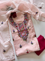 Very light pink knot embroidery Unstitched suit material