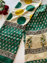 Green Original Handblock Ajrakh print on Modal fabric Unstitched suit set