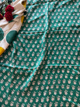 Green Original Handblock Ajrakh print on Modal fabric Unstitched suit set