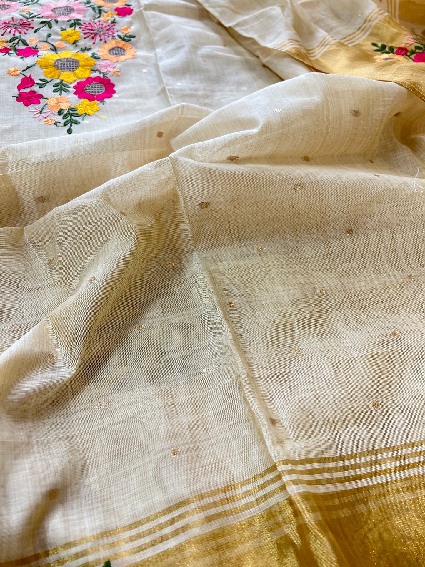 Sunflower Embroidery tissue Jamdani Dress material