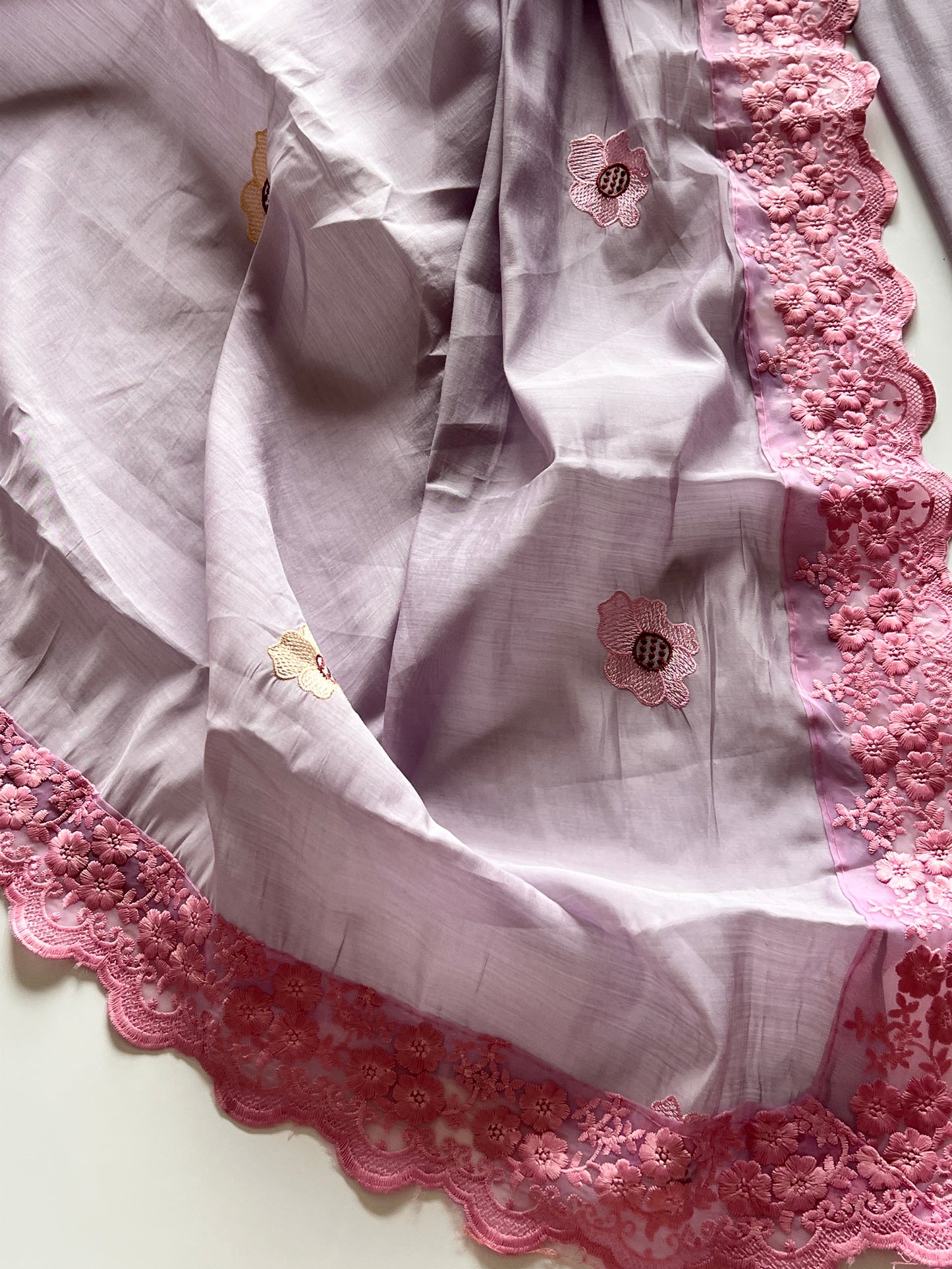 Purple Sunflower Embroidery Mul Masleen Dress material