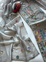Grey Knot embroidery Unstitched suit material 2 pc
