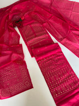 Pink Mul Chanderi dress material with mukaish geometric