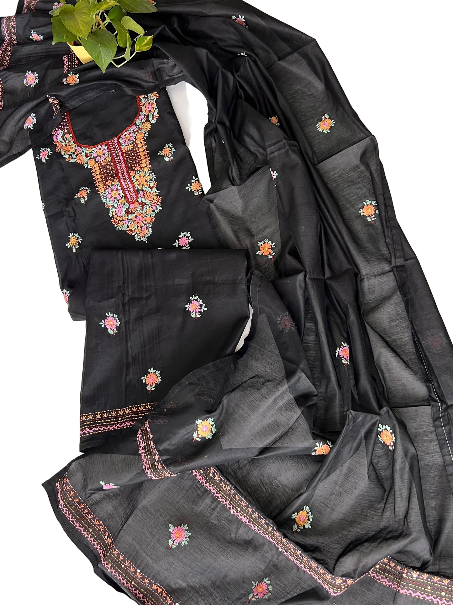 Black knot embroidery Unstitched suit material
