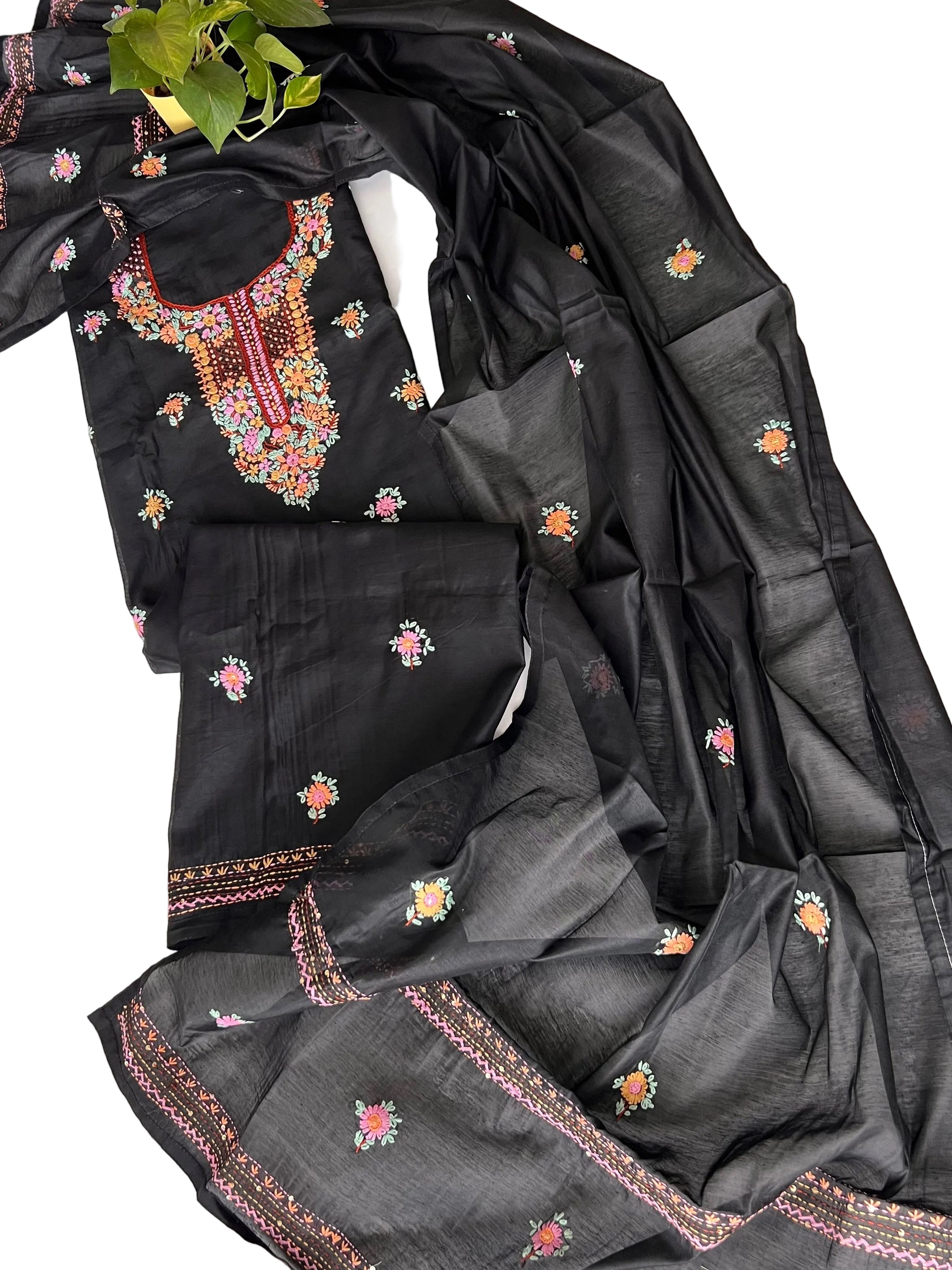 Black knot embroidery Unstitched suit material