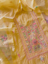 Yellow Mul handwork chikankari Kurta Dupatta set