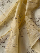 Pastel Yellow Mul Chanderi dress material with pitta and mukaish work