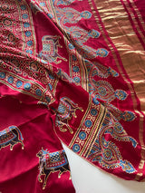 Maroon Ajrakh Handblock print 3 pc fabric Unstitched suit set