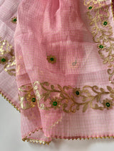 Pink Kotta with gotta embroidered kurta dupatta set Unstitched