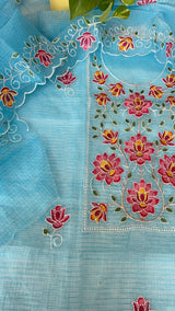 Blue Kotta embroidered kurta dupatta set Unstitched
