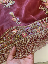 Tissue partywear embroidered suit set unstitched