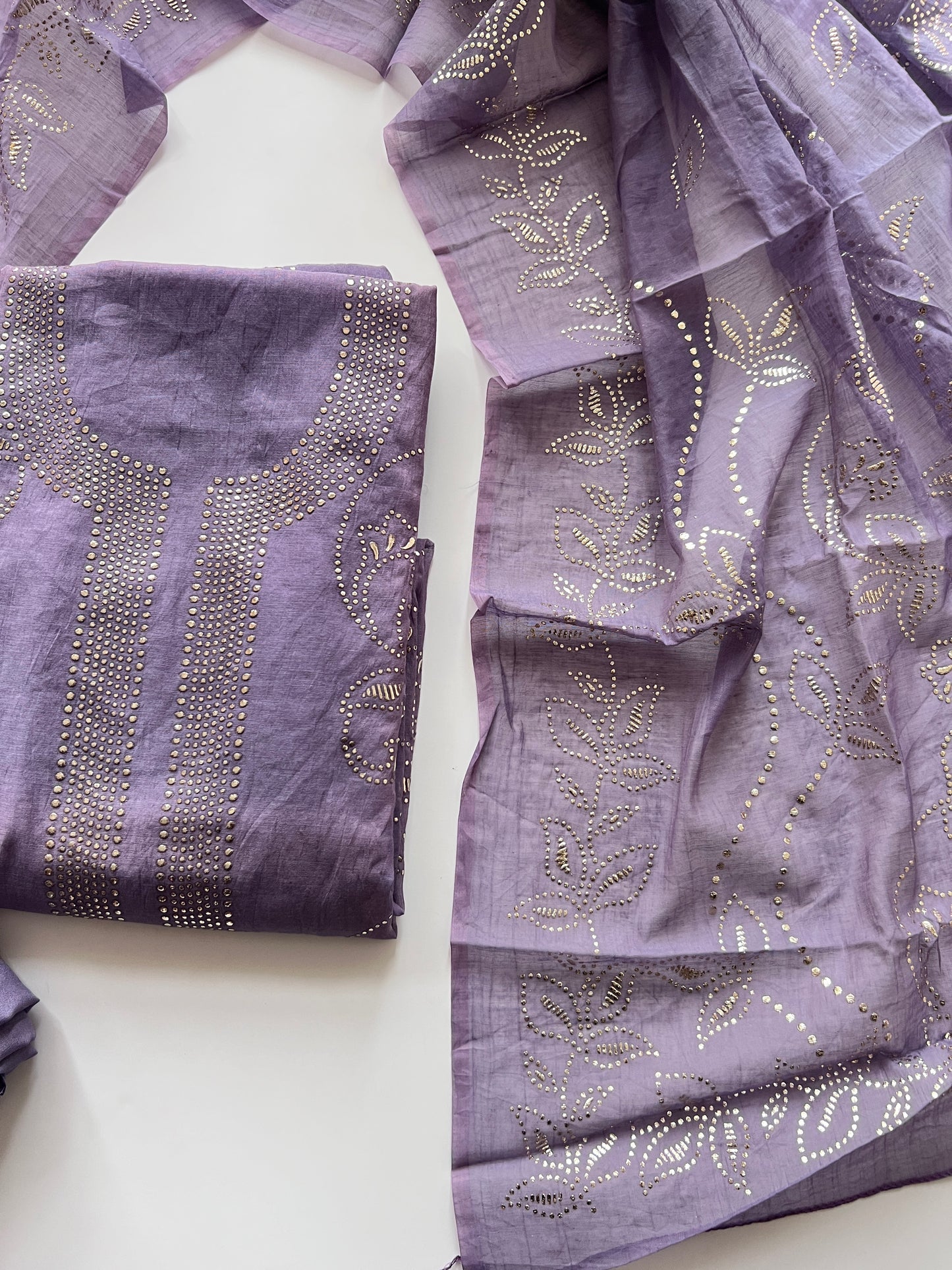 Purple Mul Chanderi dress material with mukaish