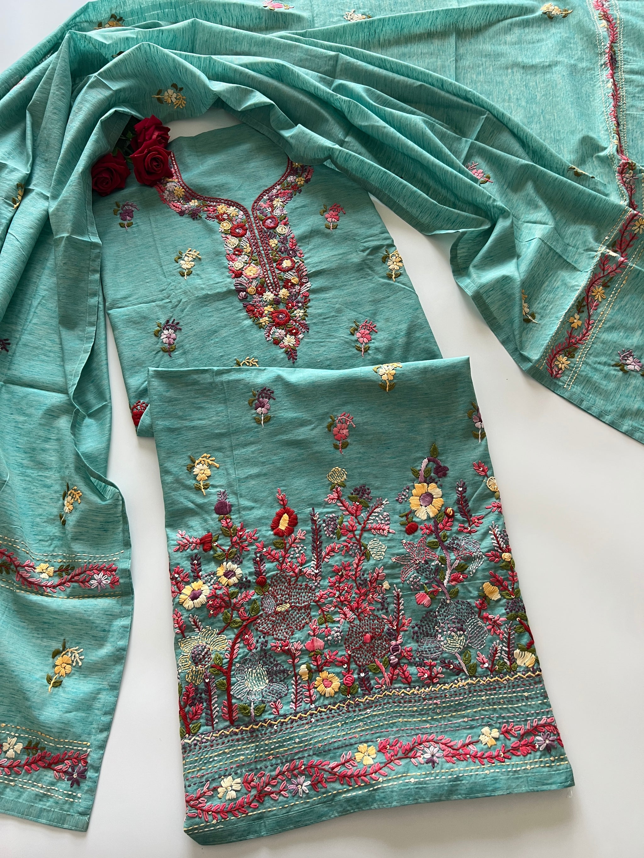 Knot embroidery Unstitched suit material 2 pc