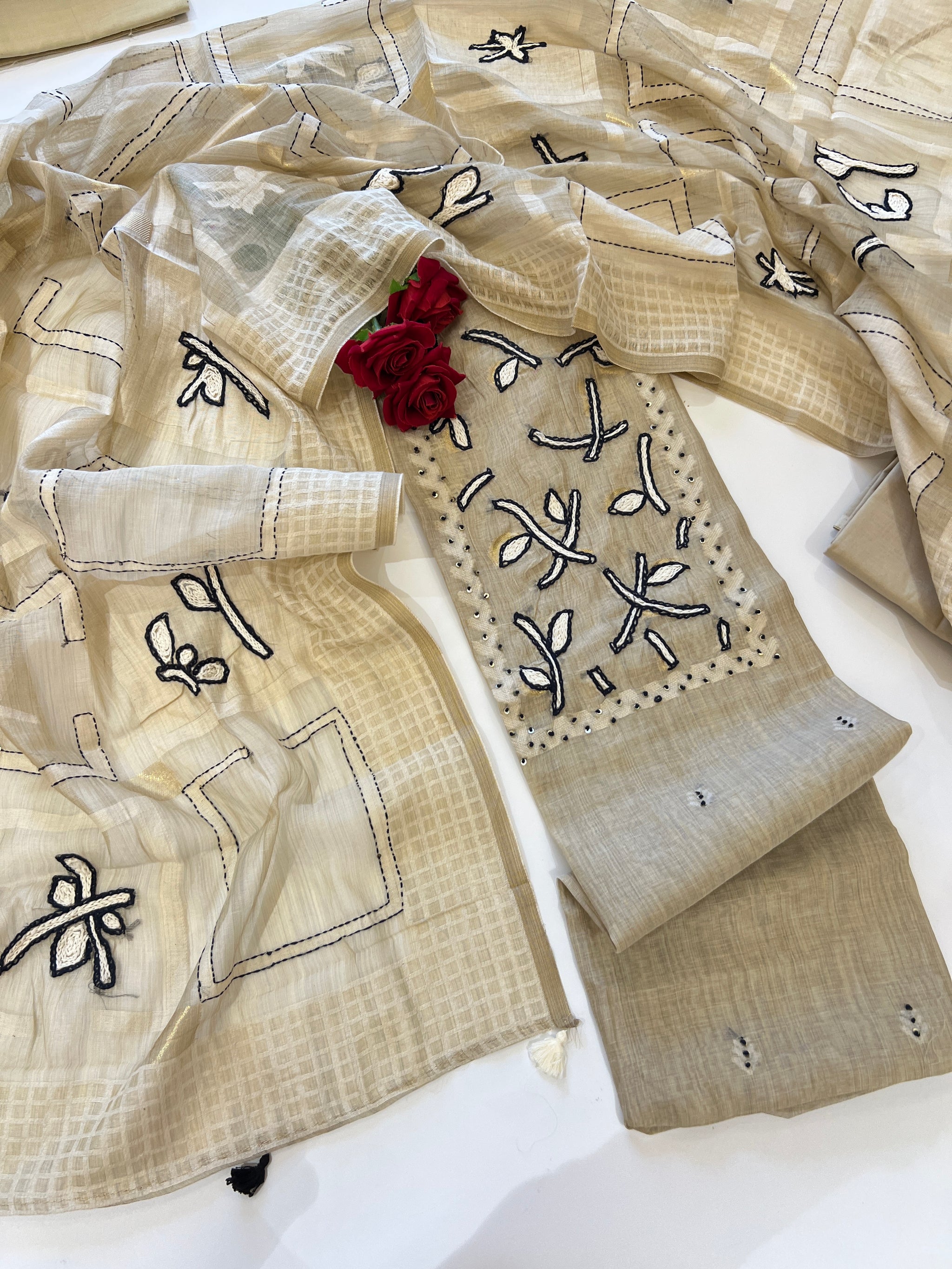 Khadi cotton embroidery Designer Unstitched suit