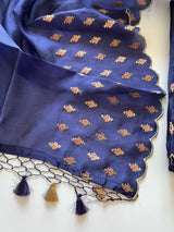 Blue Raw Mango handloom embroidered unstitched suit.
