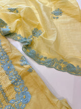 Yellow Mul Chanderi embroidered Unstitched Suit