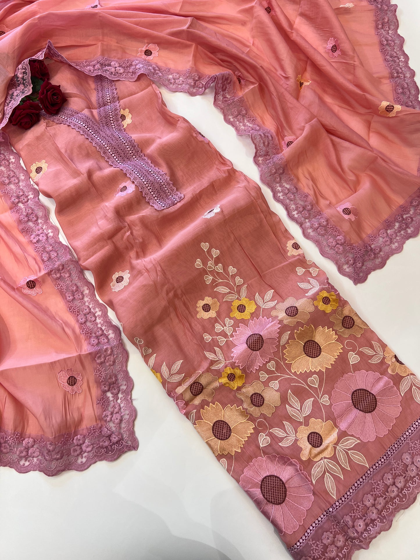 Sunflower Embroidery Mul Masleen Dress material
