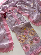 Purple Sunflower Embroidery Mul Masleen Dress material