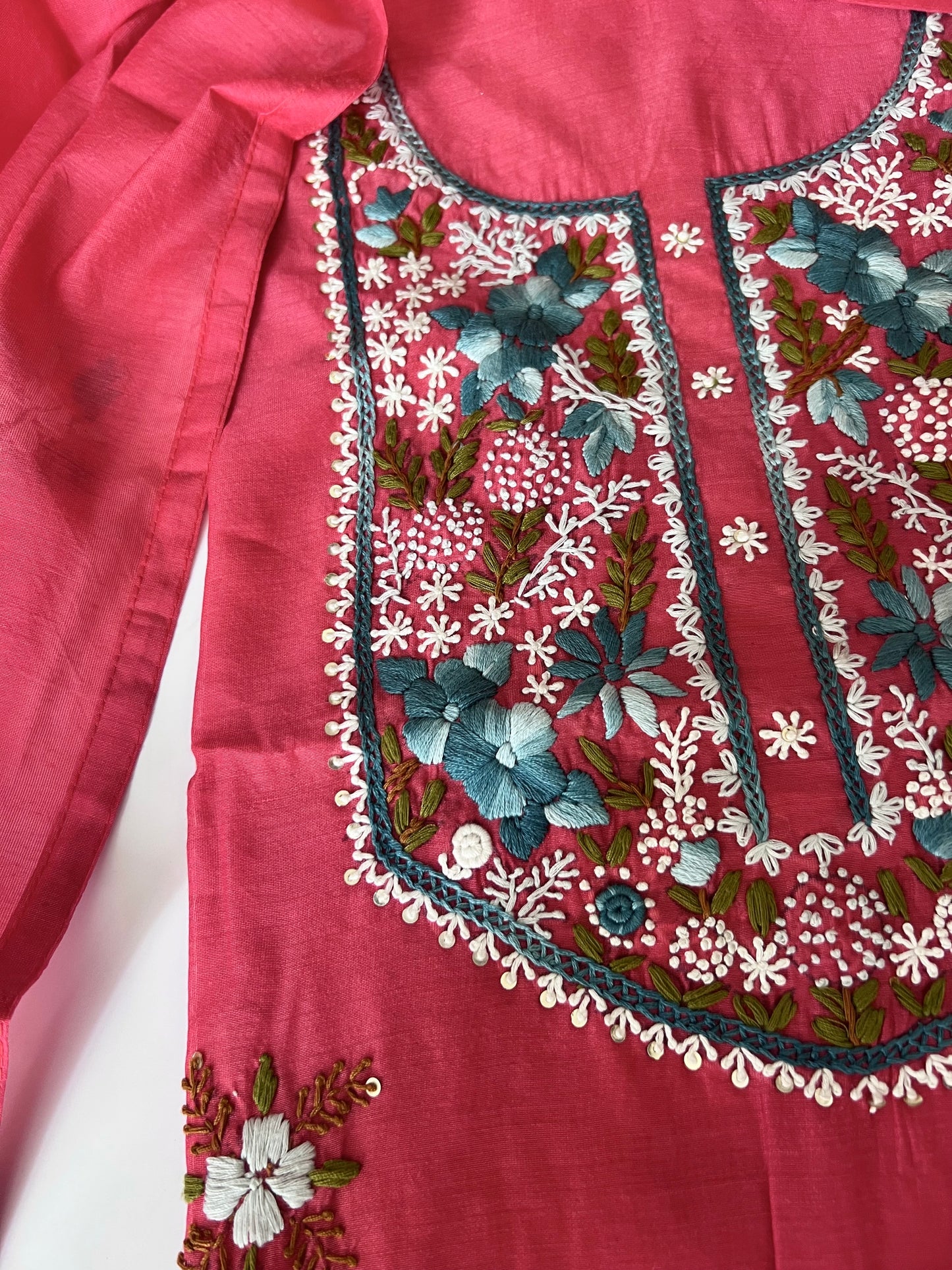 Chanderi knot embroidery Unstitched suit material