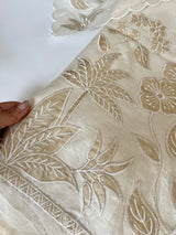 Pure Banarasi Mul Satin Kurta dupatta set with Tissue cutwork embroidery