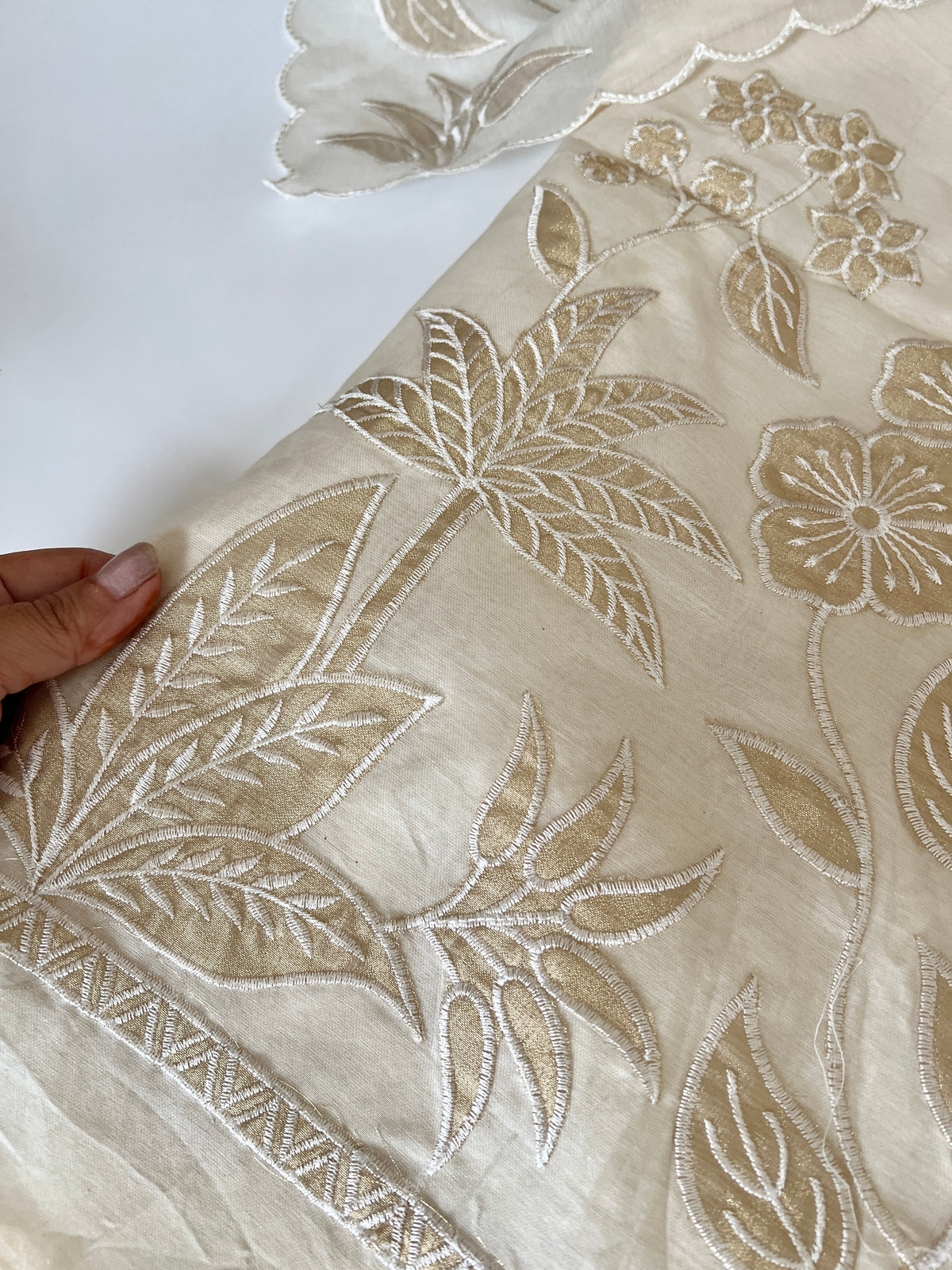 Pure Banarasi Mul Satin Kurta dupatta set with Tissue cutwork embroidery