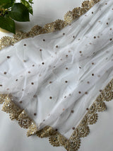 White Net dupatta with scallop border