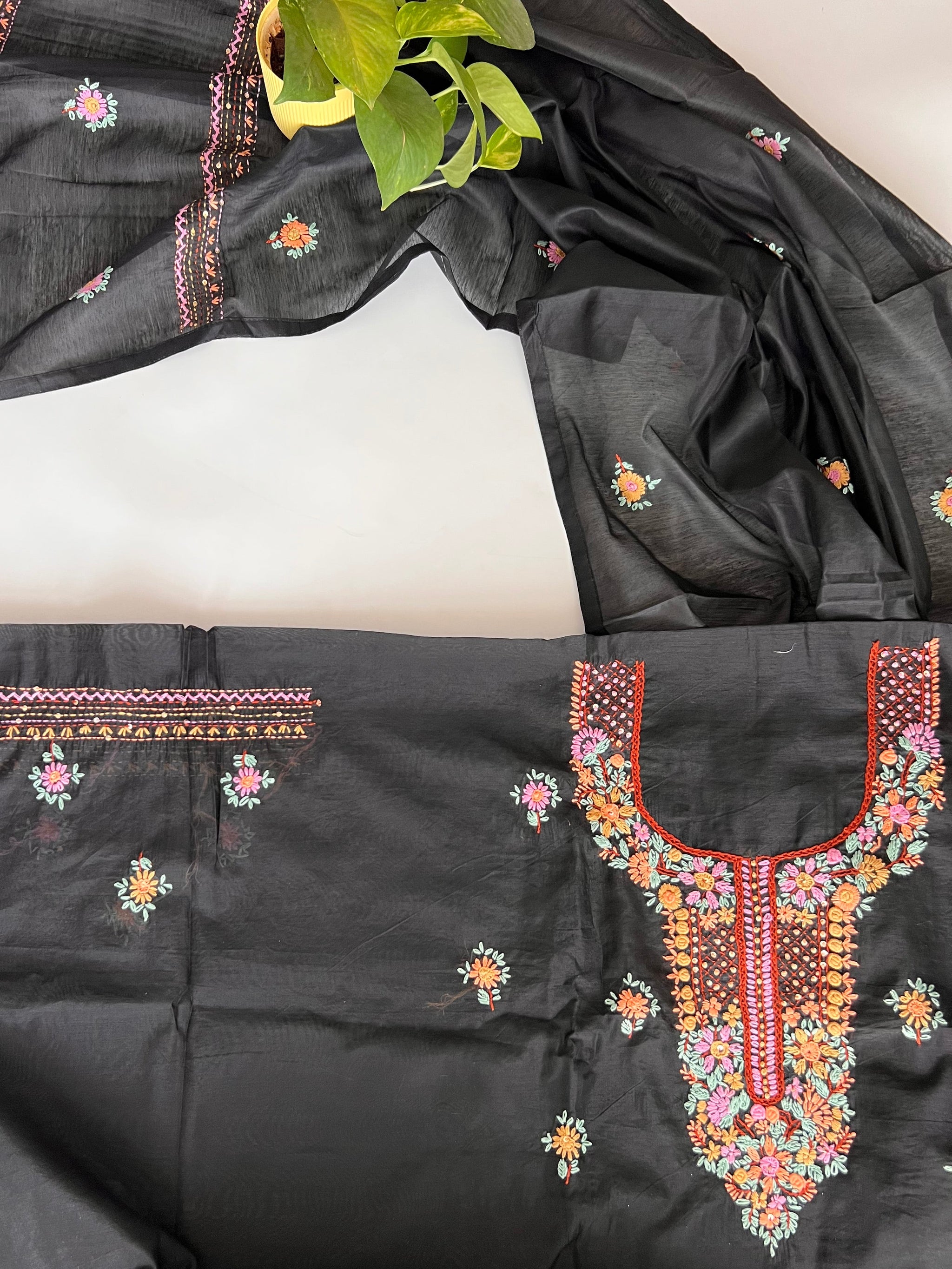 Black knot embroidery Unstitched suit material