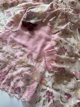 Floral Embroidery on Pure Silk Organza premium unstitched dress material in Pastel Pink