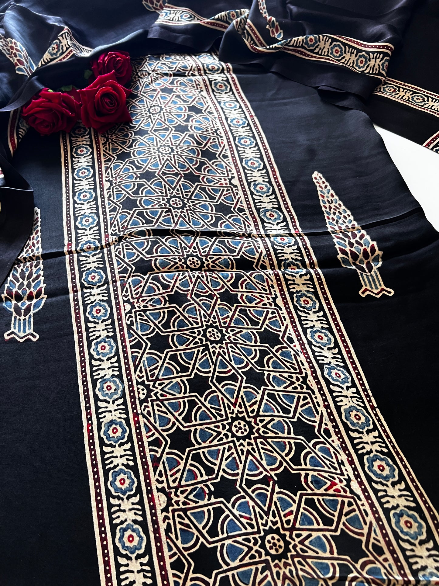 Black Original Handblock Ajrakh print on Modal fabric Unstitched suit set
