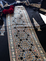 Black Original Handblock Ajrakh print on Modal fabric Unstitched suit set