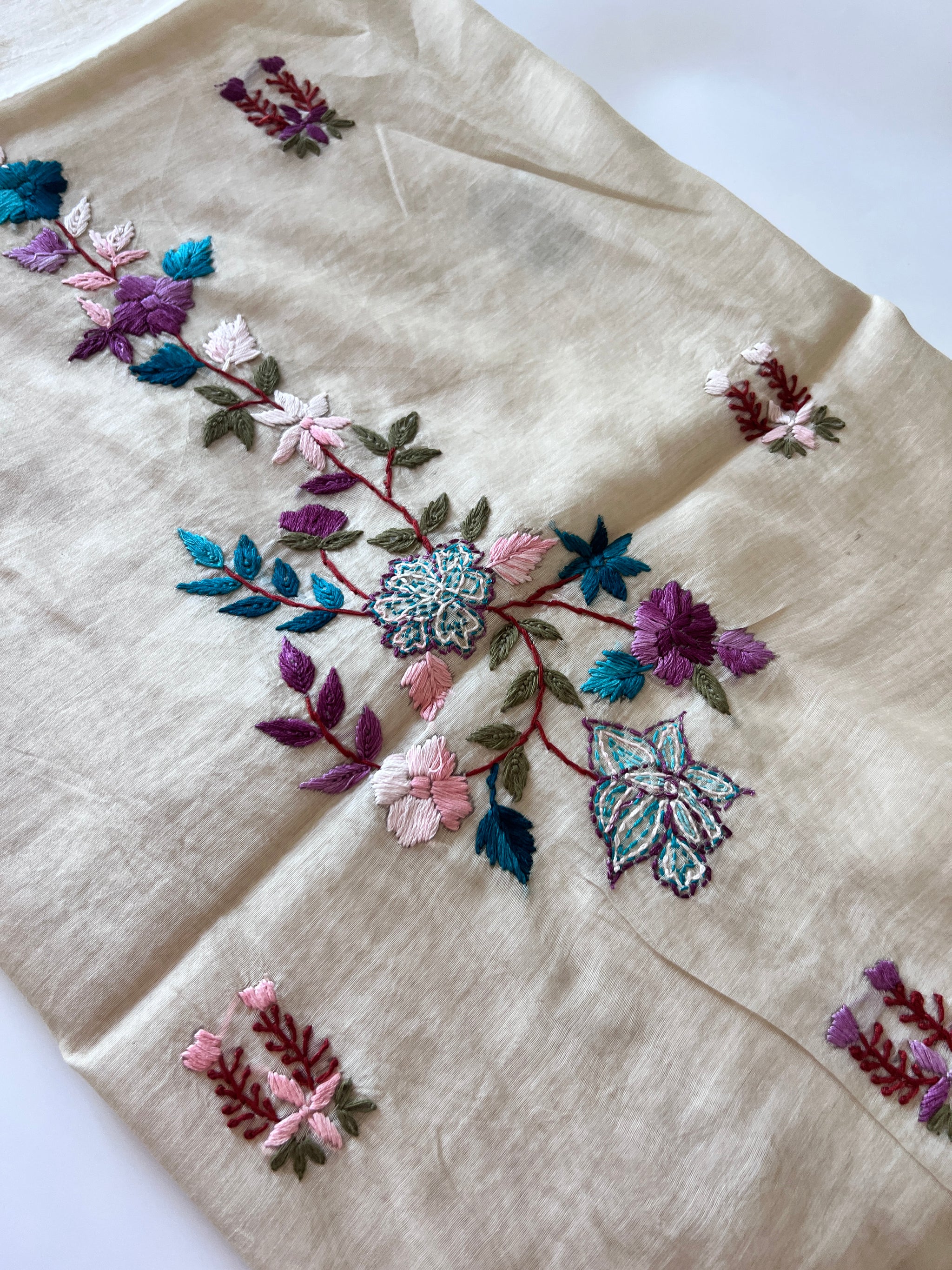 2 pc Cream Knot embroidery Unstitched suit material