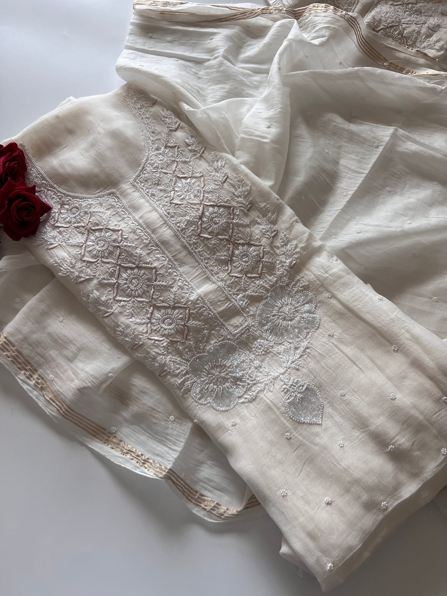 Pure lucknowi Mul handwork chikankari Kurta Dupatta set
