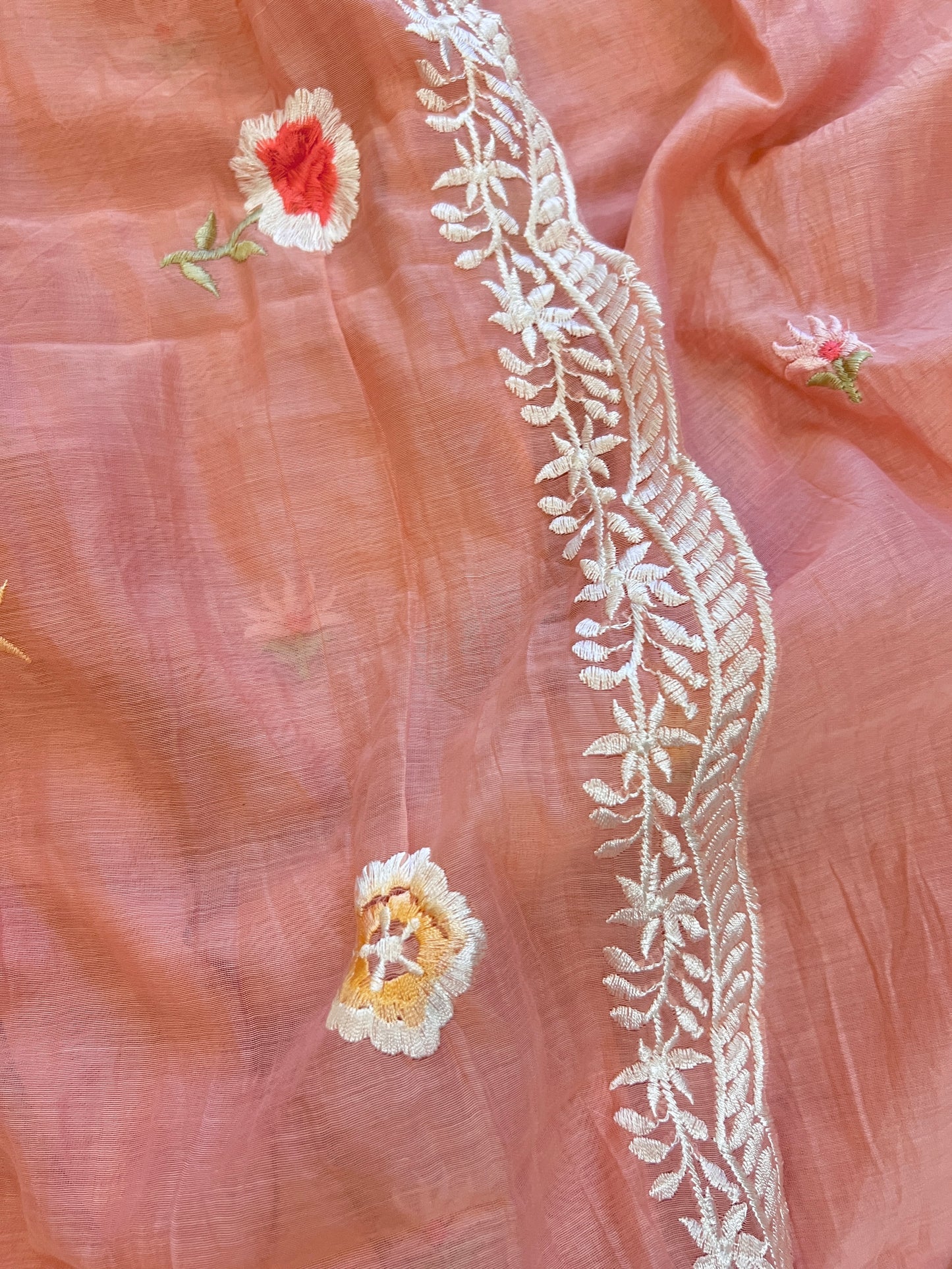Pink Mul Chanderi Thread embroidered Unstitched Suit