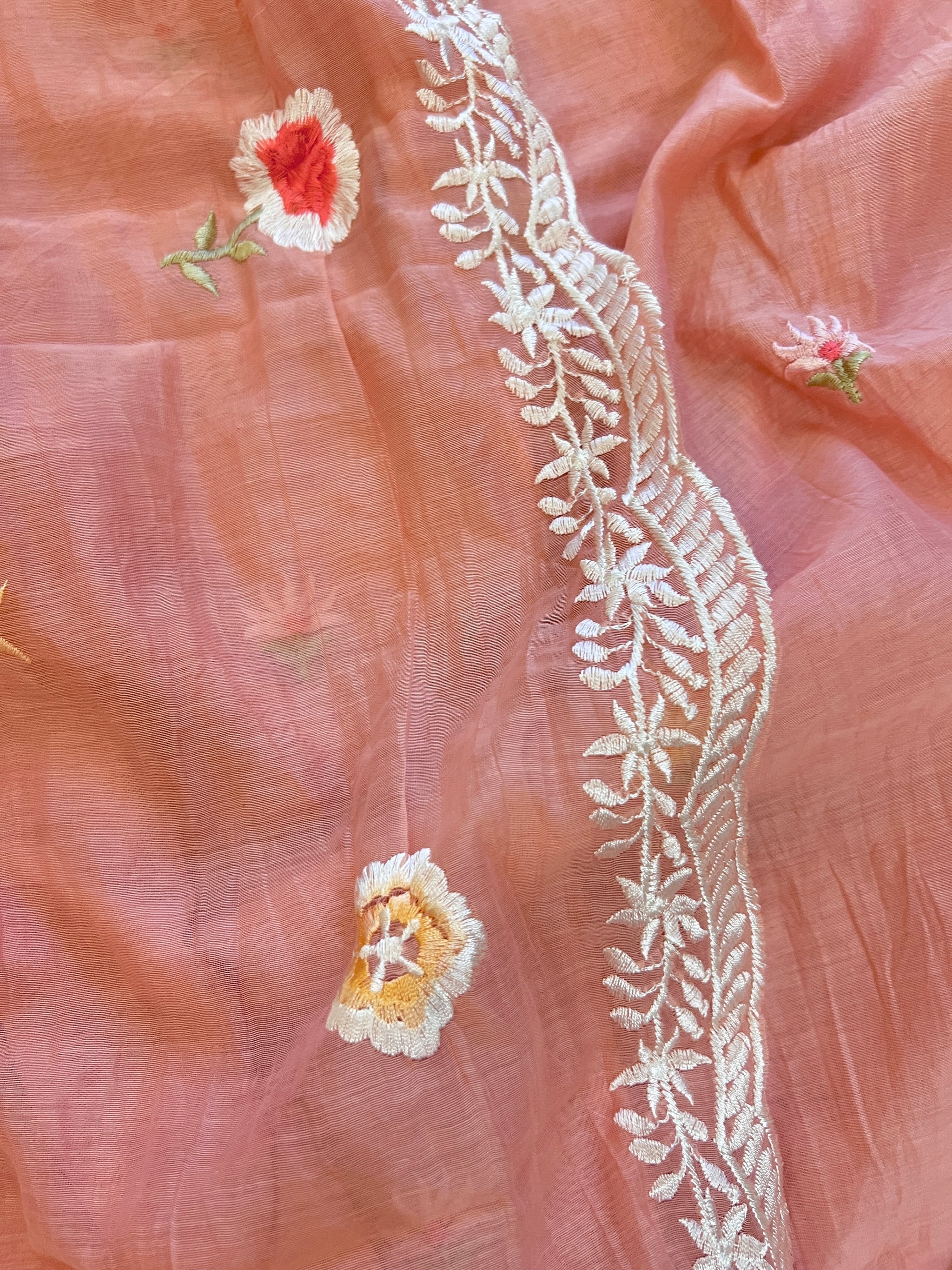 Pink Mul Chanderi Thread embroidered Unstitched Suit