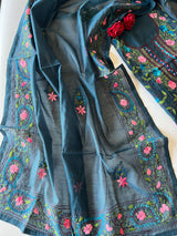 Blue Phulkari embroidery Unstitched suit material