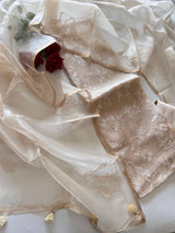 Beige Pure Organza with Swan embroidery Un-stitched Suit set