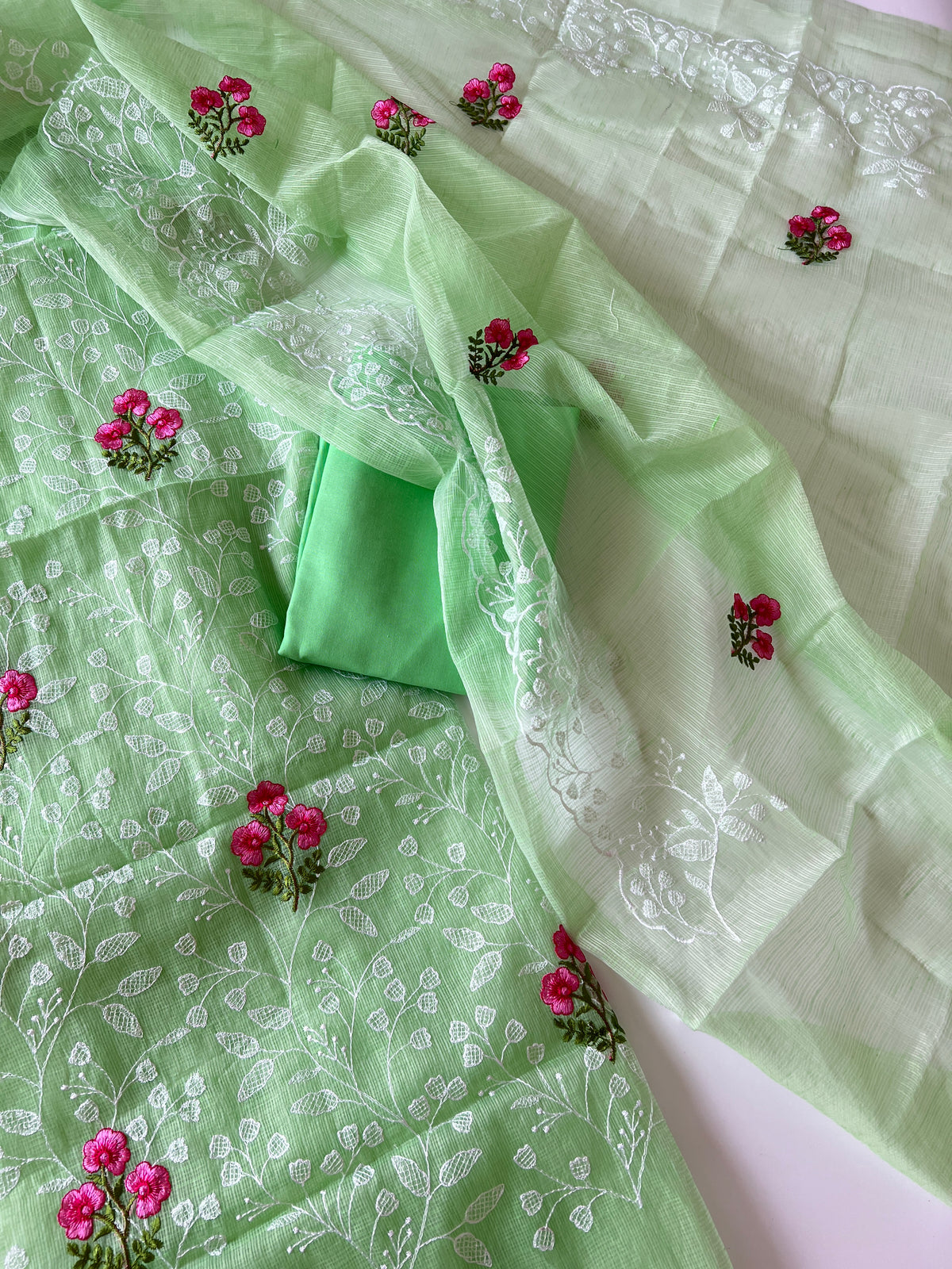 Green Kotta floral embroidered kurta dupatta set Unstitched