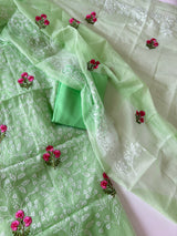 Green Kotta floral embroidered kurta dupatta set Unstitched
