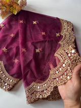 Net dupatta with scallop golden border