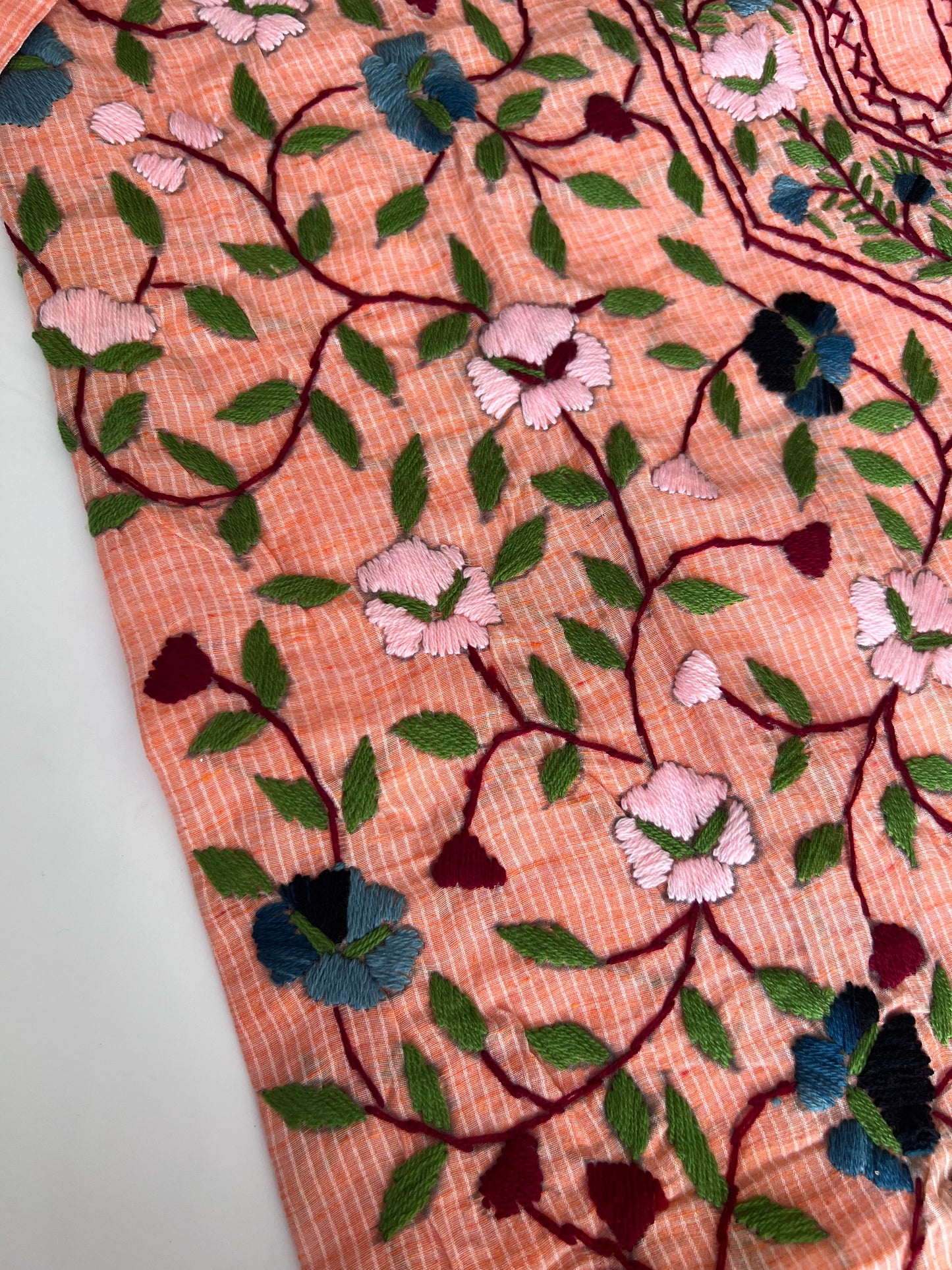 Peach Chanderi knot embroidery Unstitched suit material