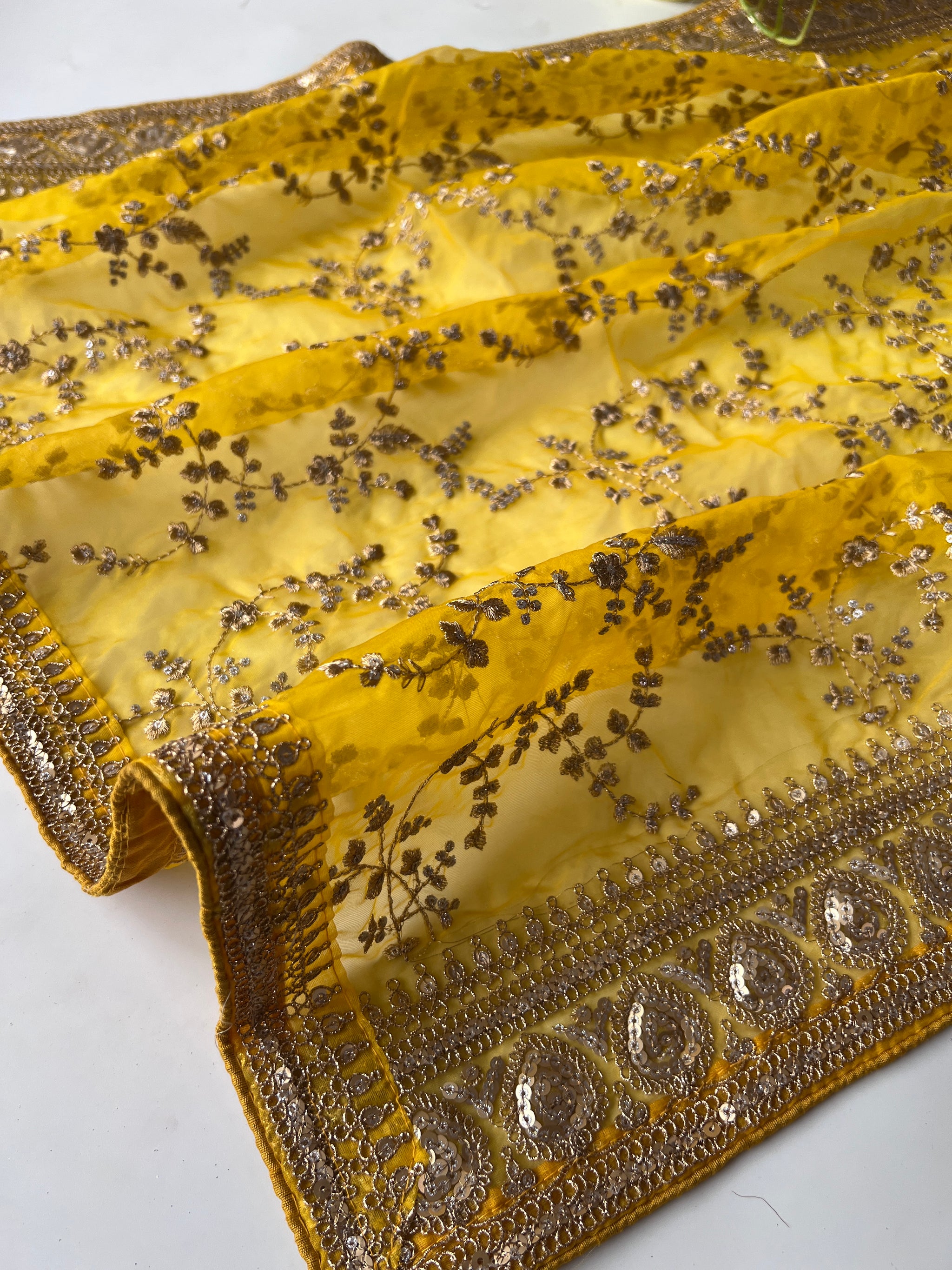 Yellow Organza Sabyasachi concept dupatta with all over embroidery
