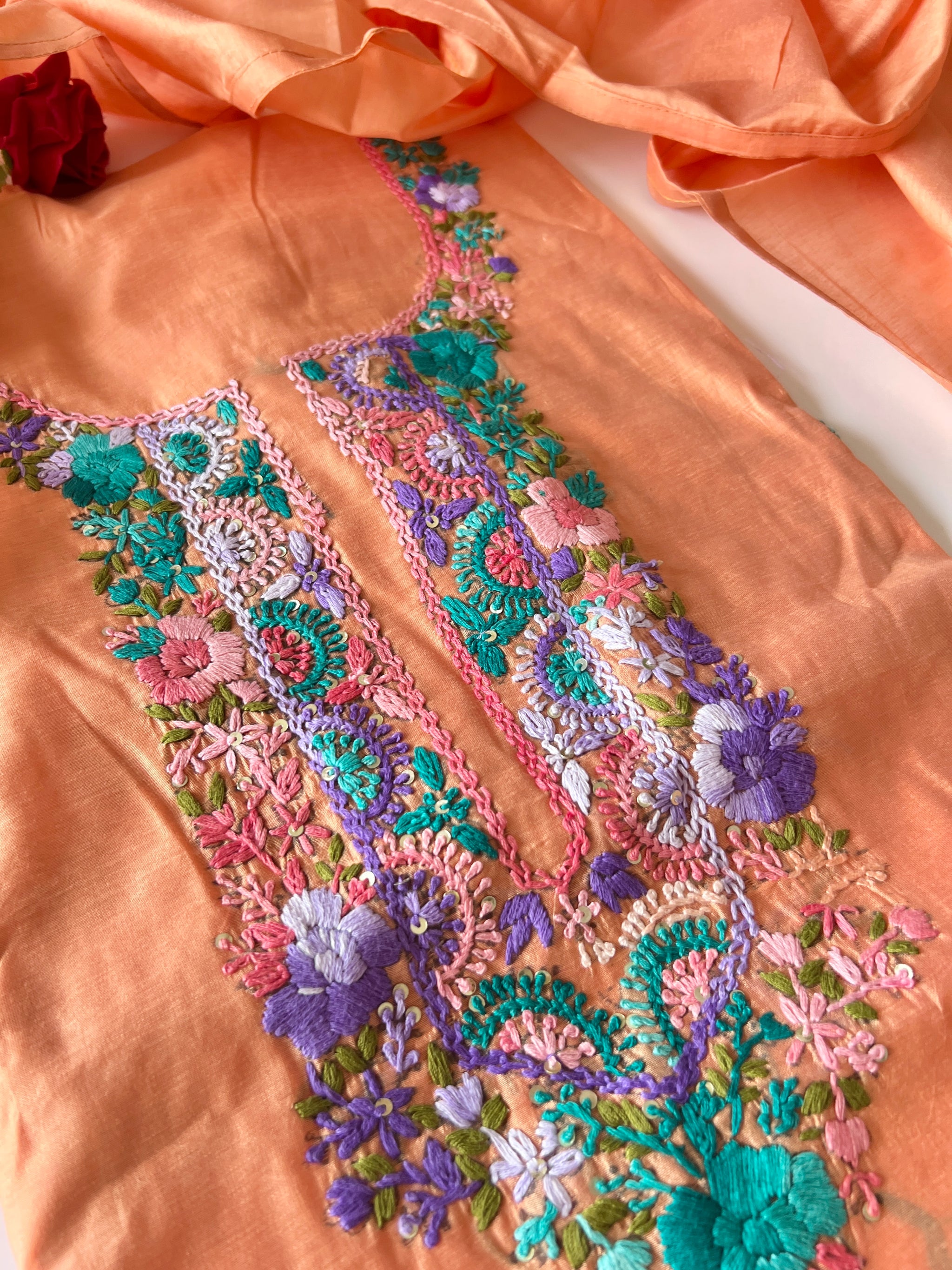 Knot embroidery Unstitched suit material 2 pc