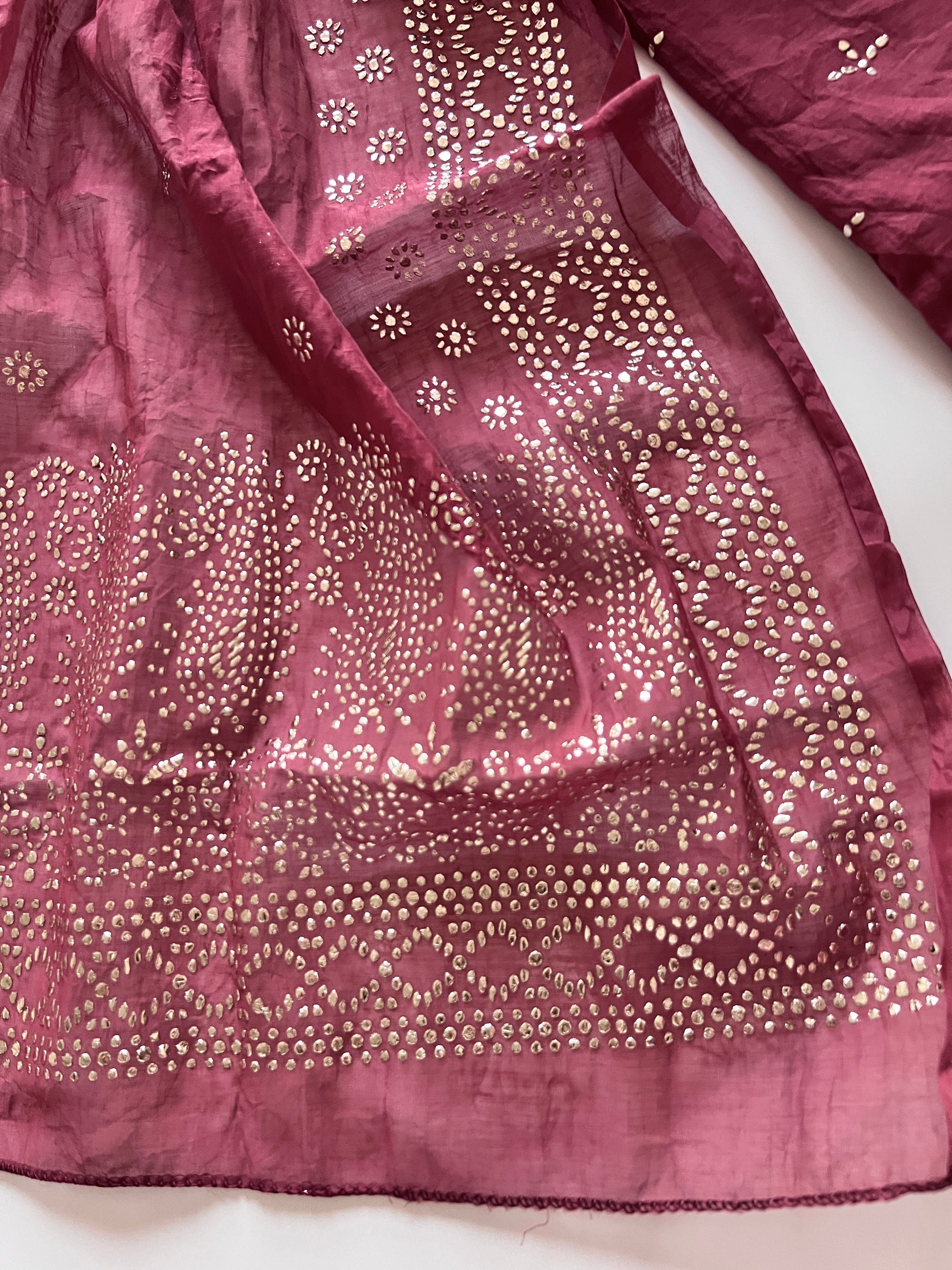 Maroon Mul Chanderi dress material with mukaish