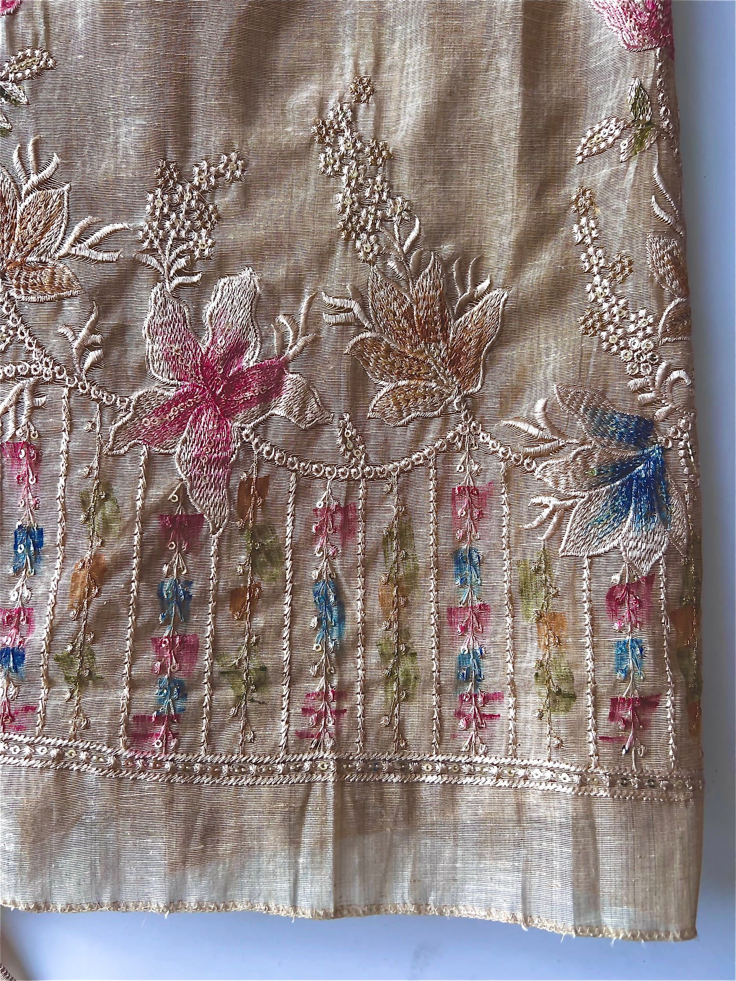 Linen with multi color embroidery and dupatta,, Unstitched suit material