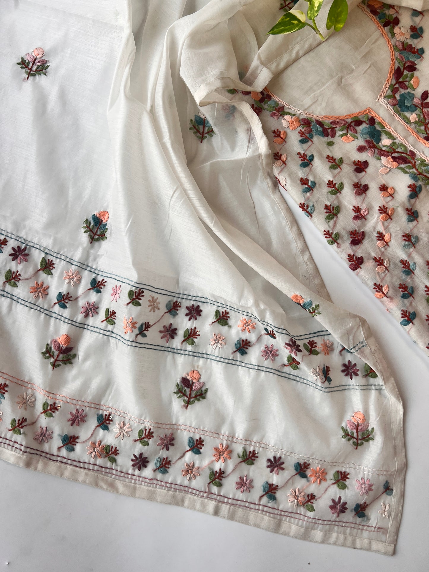 Chanderi Phulkari embroidery Unstitched suit material